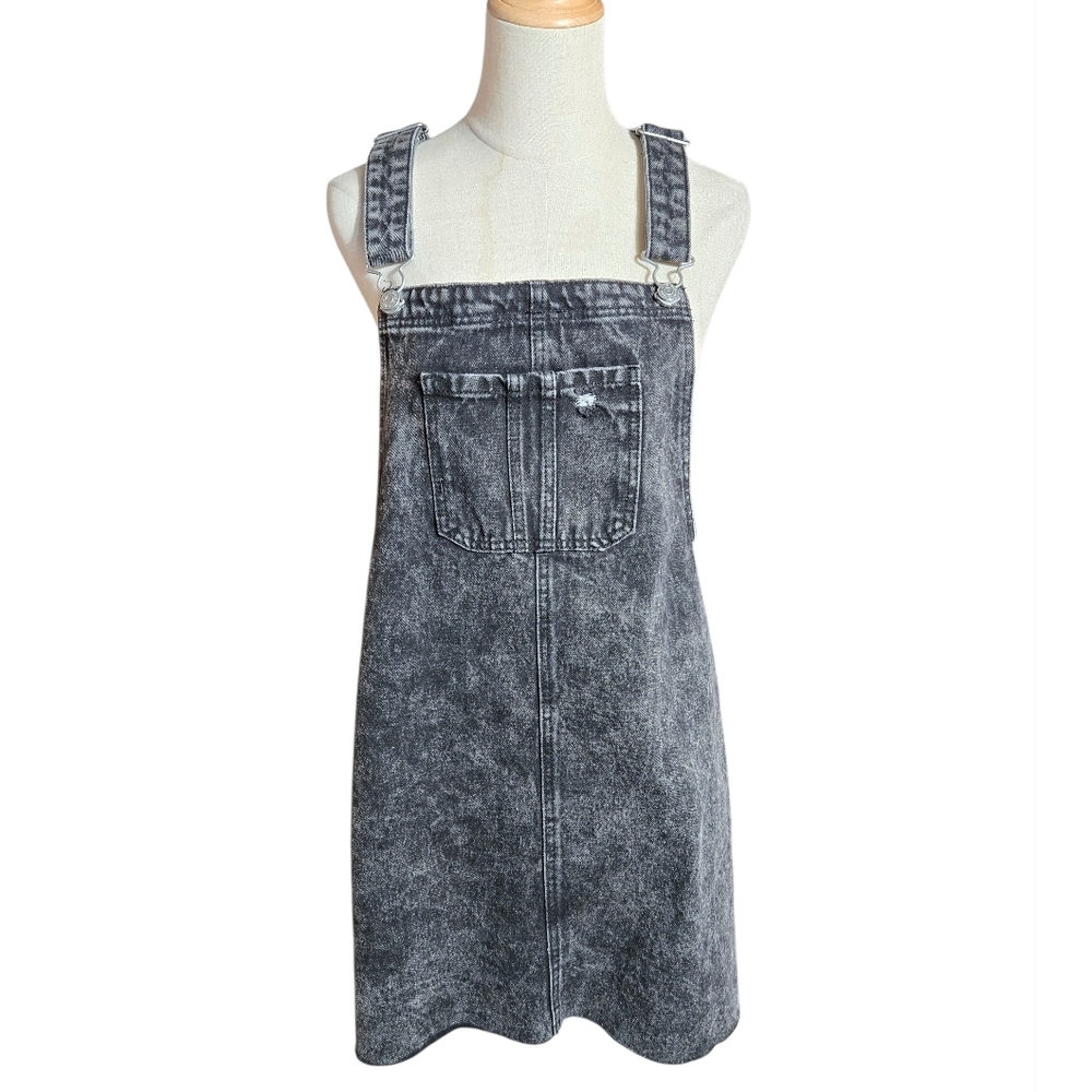 Wild Fable Distressed Black Denim Raw Hem Overall Dress NWT